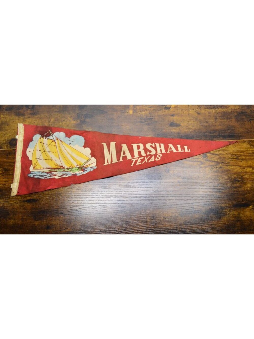 Vintage Marshall, Texas pennant damaged collectible 25.5 inches stained